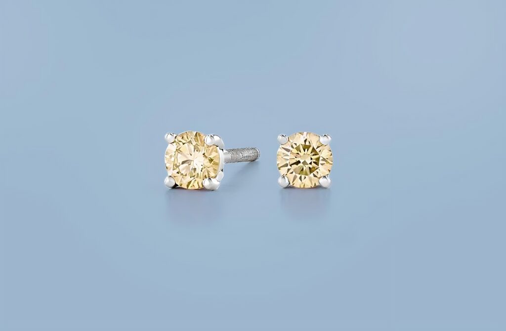 fancy yellow color diamond studs earrings