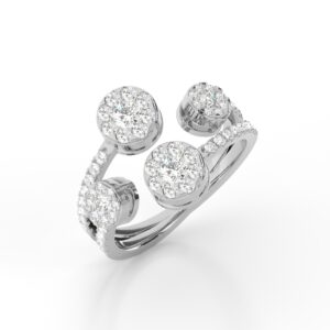 Four cluster diamond ring in white gold