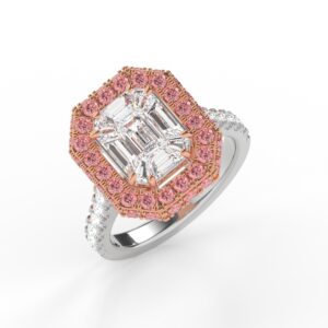 Pink and white diamond engagement ring