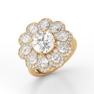 Diamond floral gold ring, elegant jewelry