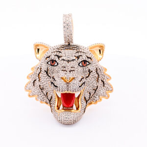 Gold and diamond tiger head pendant