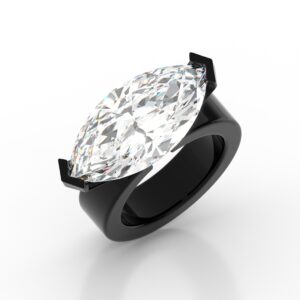 Black band ring with marquise diamond.