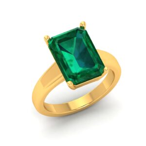 Gold ring with emerald-cut green emerald