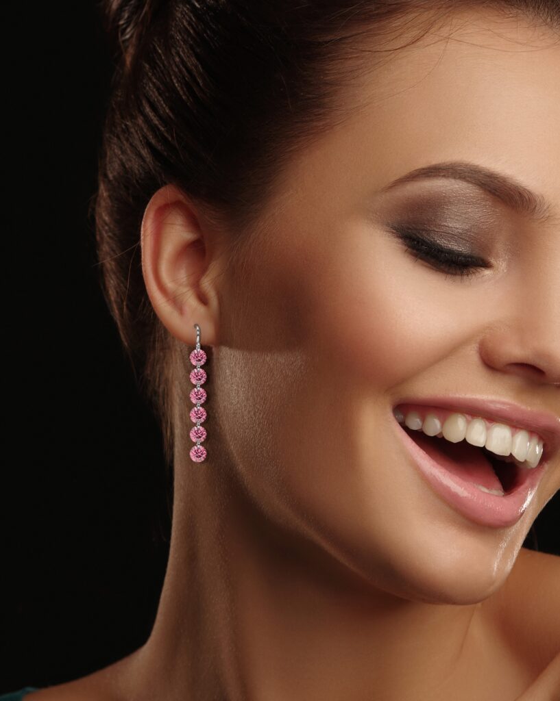 Fancy pink color diamond earrings photo realistic renderings