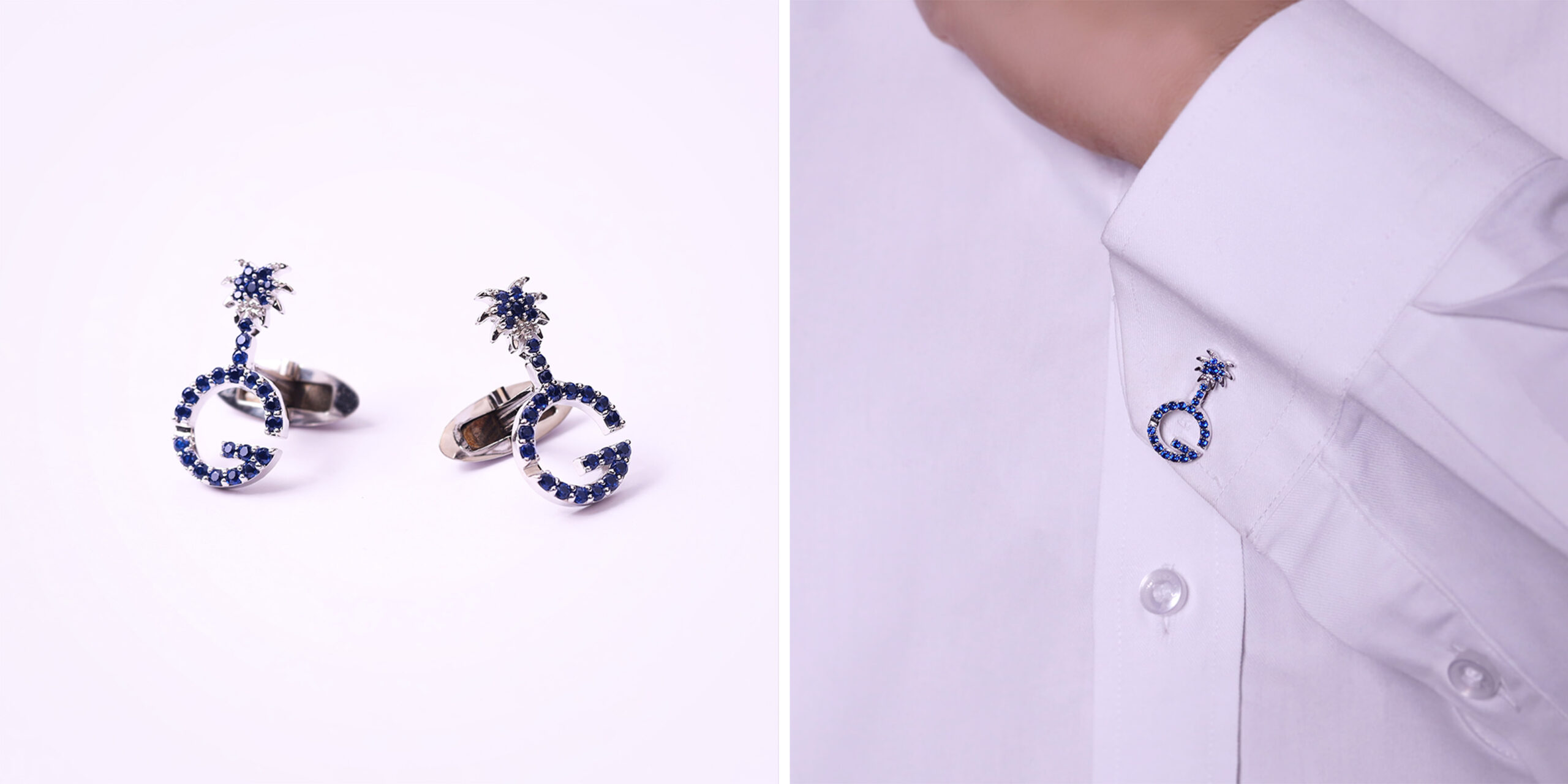 fancy blue color diamond cufflink