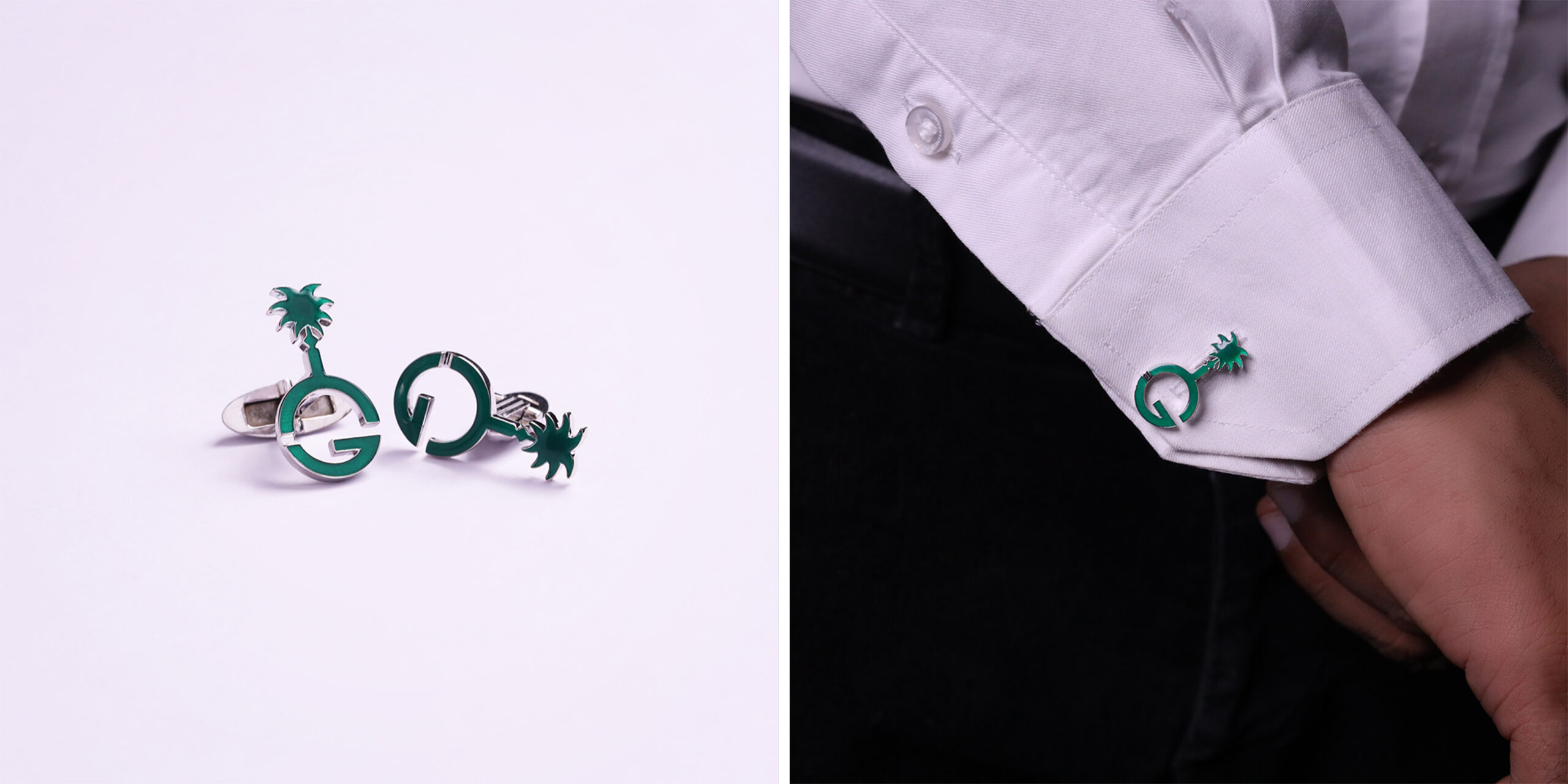 fancy green color diamond cufflink